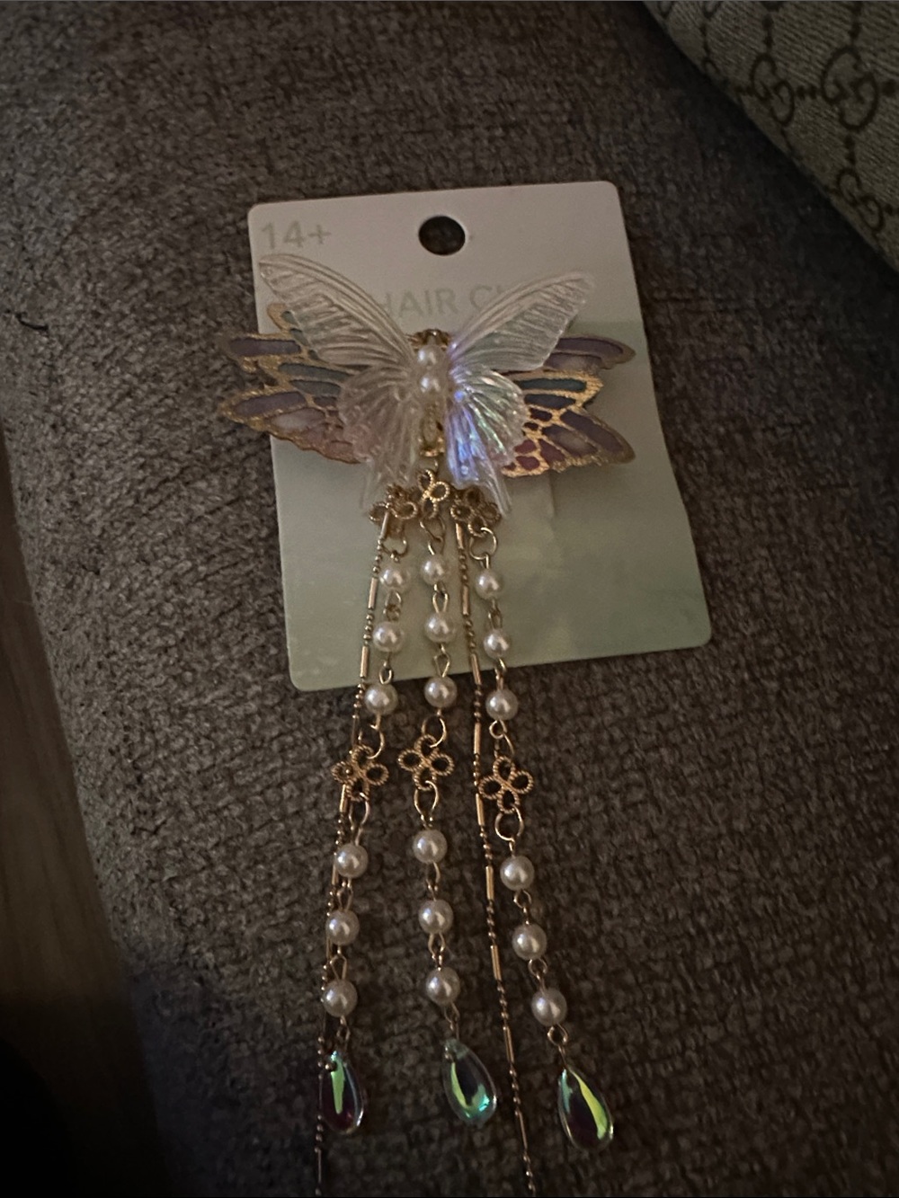 Gold Butterfly Pearl Drop Hair Clip - Unbranded